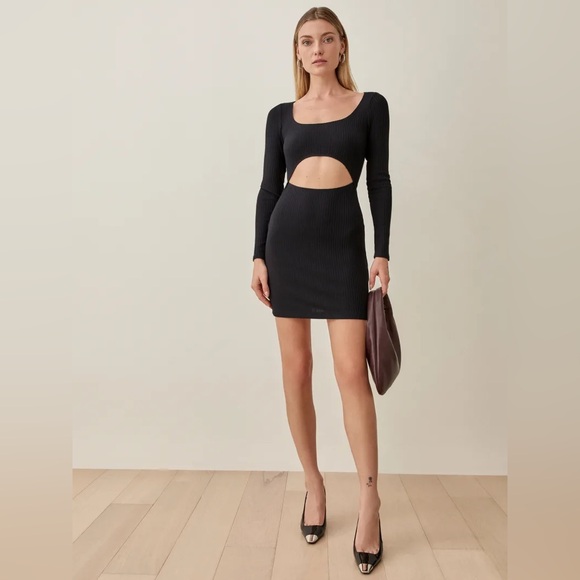 Reformation Denmark Dress cut out ribbed mini Dress NWT size L - Picture 2 of 5
